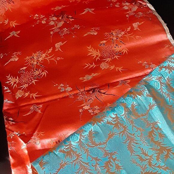 SOLD Vintage Chinoiserie Silky Brocade Fabric - Picture 3 of 8